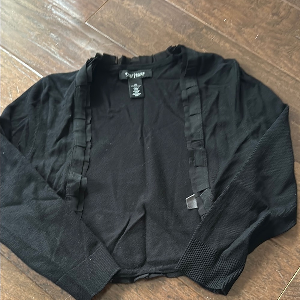 White House Black Market Black Cropped Cardigan with Long Sleeves and V-Neckline